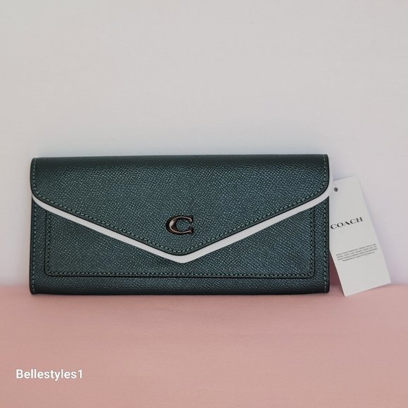 COACH Wyn Envelope Crossgrain Leather Wallet- Forest color - Picture 2 of 16